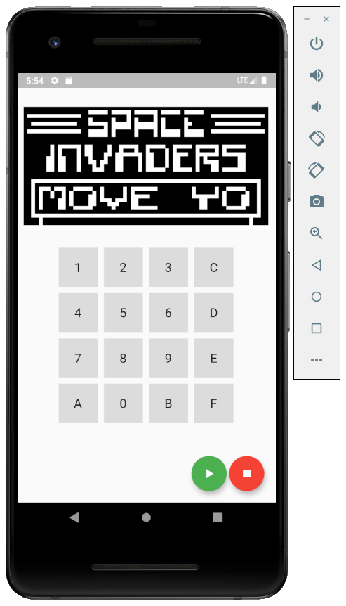 A CHIP-8 game running on a phone screen